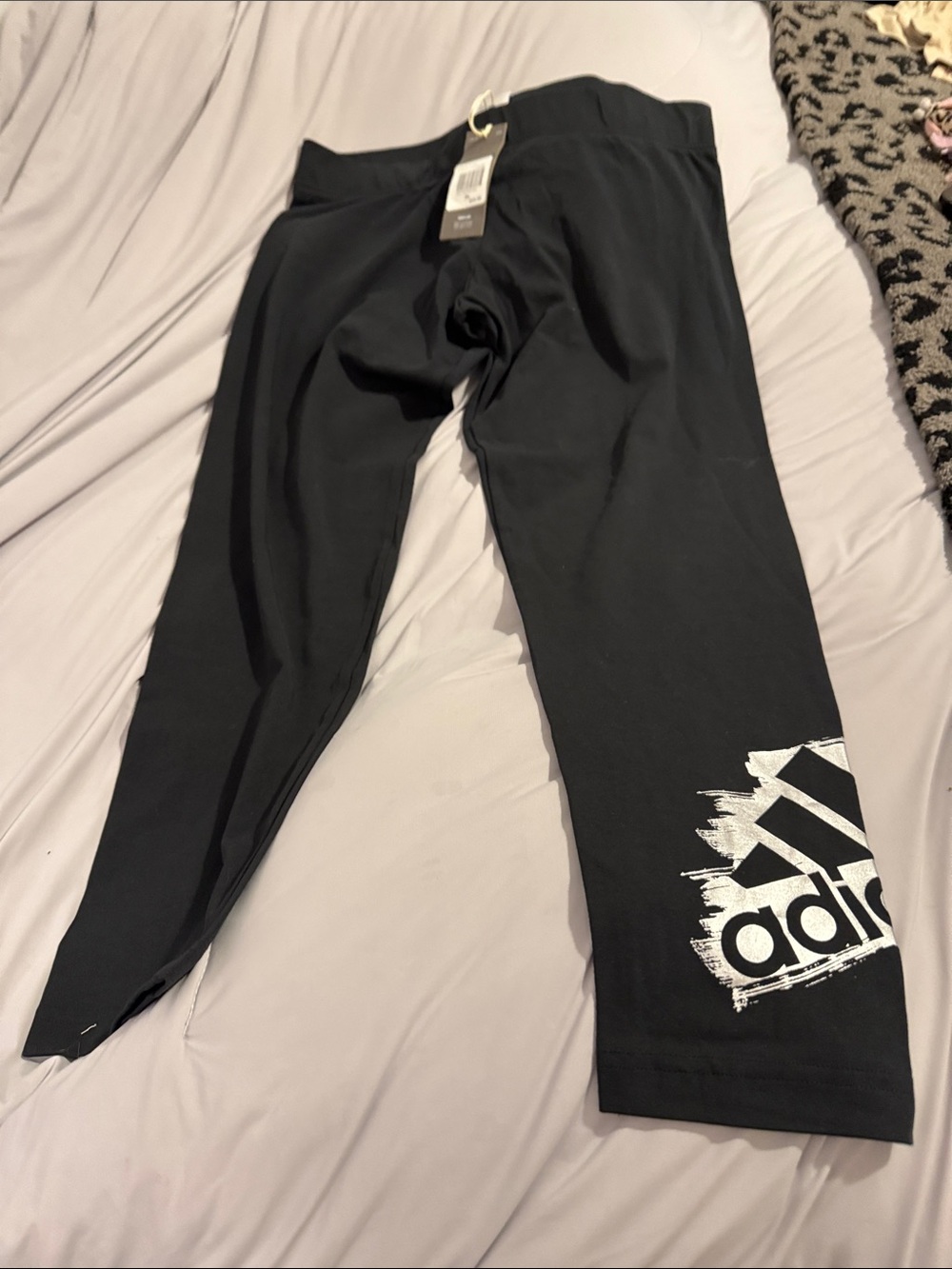 adidas Black Leggings with Silver Logo Graphic -